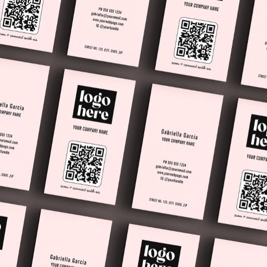 Roze Eenvoudig Modern QR Code Zakelijk Logo Visitekaartje