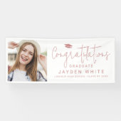 Roze Eenvoudig Modern Script Foto Graduation Party Spandoek (Horizontaal)