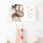 Roze Eenvoudig Modern Script Foto Graduation Party Spandoek (Insitu)