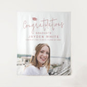 Roze Eenvoudig Modern Script Foto Graduation Party Wandkleed (Voorkant)
