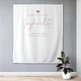 Roze Eenvoudig Moderne Script Naam Afstudeerfeest Wandkleed