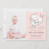 Roze Eenvoudig Schattige Jumping Lamb 1e Verjaarda Kaart (Voorkant)