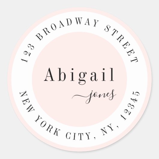 Roze Eenvoudig Script Naam Modern retouradres Ronde Sticker (Voorkant)