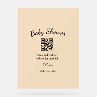 Roze eenvoudige baby shower q r code voeg naam tek acryl bord
