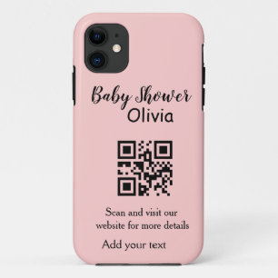 Roze eenvoudige baby shower q r code voeg naam tek Case-Mate iPhone case