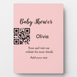 Roze eenvoudige baby shower q r code voeg naam tek fotoplaat