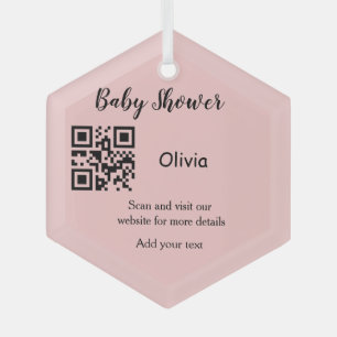 Roze eenvoudige baby shower q r code voeg naam tek glas ornament