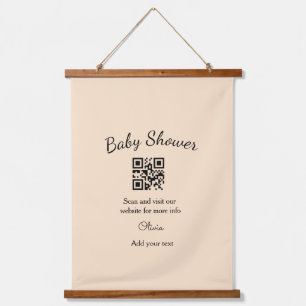 Roze eenvoudige baby shower q r code voeg naam tek hangend wandkleed