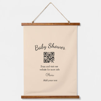 Roze eenvoudige baby shower q r code voeg naam tek hangend wandkleed