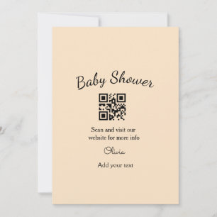 Roze eenvoudige baby shower q r code voeg naam tek kaart