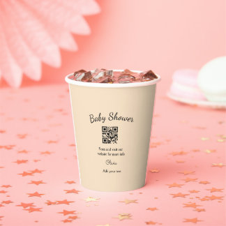 Roze eenvoudige baby shower q r code voeg naam tek papieren bekers