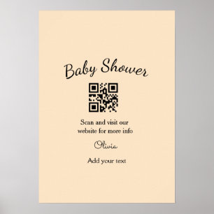 Roze eenvoudige baby shower q r code voeg naam tek poster