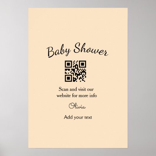 Roze eenvoudige baby shower q r code voeg naam tek poster (Voorkant)