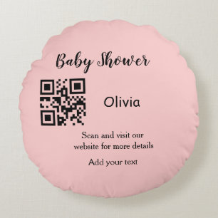 Roze eenvoudige baby shower q r code voeg naam tek rond kussen