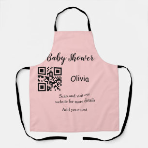 Roze eenvoudige baby shower q r code voeg naam tek schort
