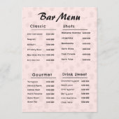 Roze Eenvoudige Bar Drankkaart Menu (Voorkant)