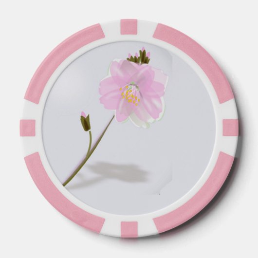 Roze eenvoudige bloem op grijs poker chips (Voorkant)