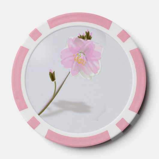 Roze eenvoudige bloem op grijs poker chips (Achterkant)