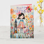 Roze Eenvoudige Bloementuin Verjaardag Kaart (Gele Bloem)