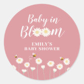 Roze Eenvoudige Boho Daisy Bloemen Baby in Bloom S Ronde Sticker (Voorkant)