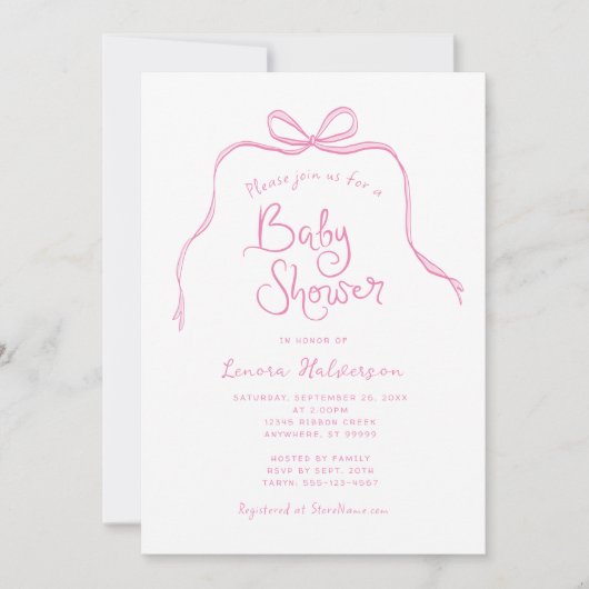 Roze Eenvoudige Boog Baby shower Uitnodiging (Voorkant)
