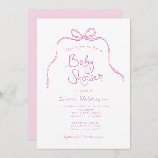 Roze Eenvoudige Boog Baby shower Uitnodiging (Voorkant / Achterkant)