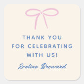 Roze Eenvoudige Boog Custom Bericht en Naam Vierkante Sticker (Voorkant)