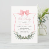 Roze Eenvoudige Boog Eucalyptus Crest Meisje Baby  Kaart (Staand voorkant)