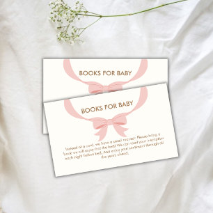 Roze Eenvoudige  Bow Boeken voor Baby shower Informatiekaartje