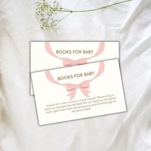 Roze Eenvoudige  Bow Boeken voor Baby shower Informatiekaartje