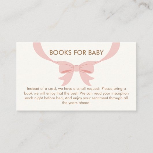 Roze Eenvoudige  Bow Boeken voor Baby shower Informatiekaartje (Voorkant)