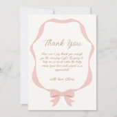 Roze Eenvoudige Bow Girl Baby shower Bedankkaart (Voorkant)