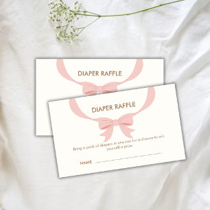 Roze Eenvoudige  Bow Luier Raffle Baby shower Informatiekaartje