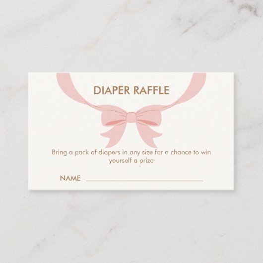 Roze Eenvoudige  Bow Luier Raffle Baby shower Informatiekaartje (Voorkant)