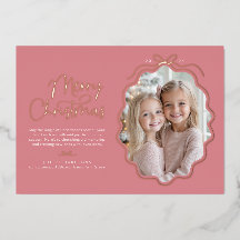 Roze Eenvoudige Bow Wavy Foto Kerstmis