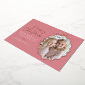 Roze Eenvoudige Bow Wavy Foto Kerstmis Folie Feestdagenkaart (Gedraaid)