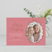 Roze Eenvoudige Bow Wavy Foto Kerstmis Folie Feestdagenkaart (Staand Voorkant)