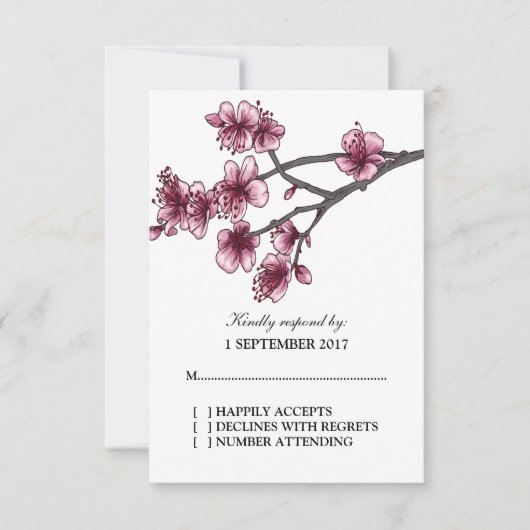 Roze Eenvoudige Cherry Blossom RSVP-kaart RSVP Kaartje (Voorkant)