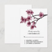 Roze Eenvoudige Cherry Blossom RSVP-kaart RSVP Kaartje (Voorkant / Achterkant)