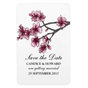 Roze Eenvoudige Cherry Blossom Sla de datum op Magneet