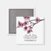 Roze Eenvoudige Cherry Blossom sparen de Datum Mag Magneet (Voorkant / Achterkant)