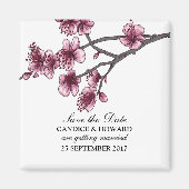 Roze Eenvoudige Cherry Blossom sparen de Datum Mag Magneet (Voorkant)
