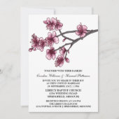 Roze Eenvoudige Cherry Blossom Wedding Invite Kaart (Voorkant)