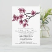 Roze Eenvoudige Cherry Blossom Wedding Invite Kaart (Staand voorkant)