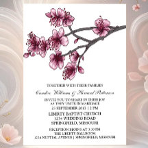 Roze Eenvoudige Cherry Blossom Wedding Invite