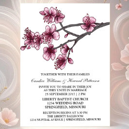Roze Eenvoudige Cherry Blossom Wedding Invite Kaart