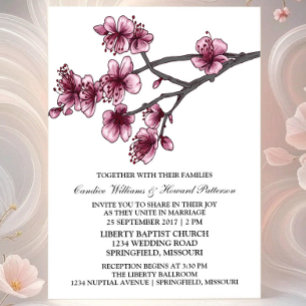 Roze Eenvoudige Cherry Blossom Wedding Invite Kaart