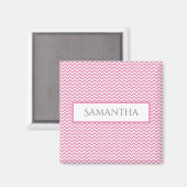 Roze Eenvoudige Chevron Personalized Magnet (Voorkant / Achterkant)