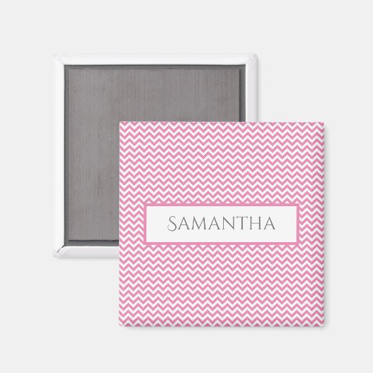 Roze Eenvoudige Chevron Personalized Magnet (Voorkant / Achterkant)