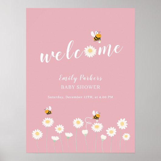 Roze Eenvoudige Daisy Bloom Baby shower Welkomstbo Poster (Voorkant)